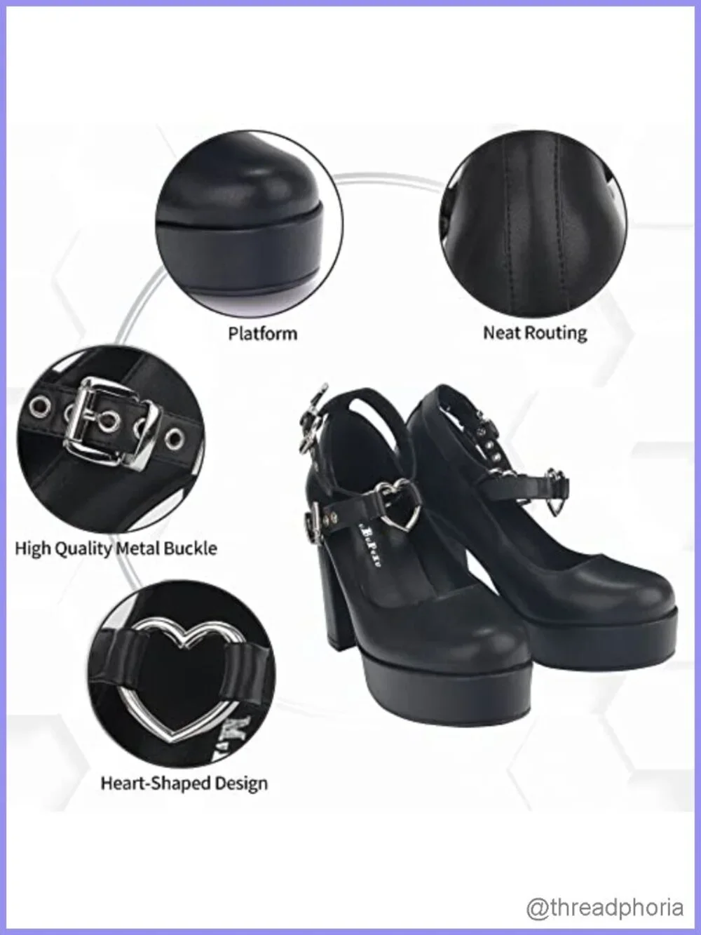Women's Chunky Platform Buckle Mary Janes Heels Goth Shoes